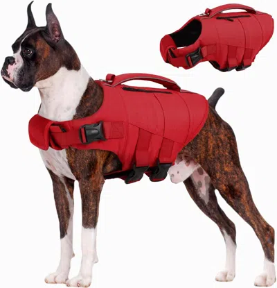 Peepets Dog Life Jacket, High Flotation Dog Life Vest For Swimming Boating, Adjustable Xx Large Dogs Swim Ve In Red