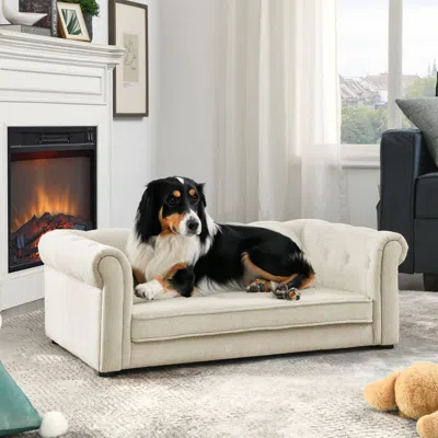 Peepets Elegant Rectangle Pet Bed For Medium And Large Dogs, Durable Elevated Dog Sofa Bed, Comfortable Dog  In White
