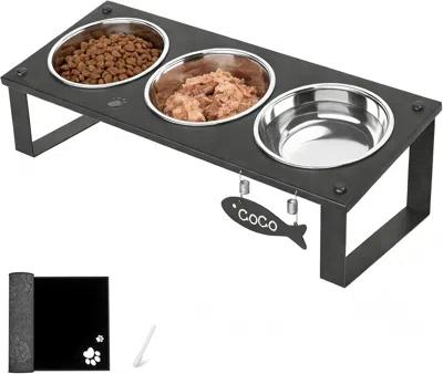 Peepets Elevated Cat Bowls With Splash Proof Mat For Kitten Puppy, 10° Tilted Raised Cat Bowl Stand Anti-vom In Green