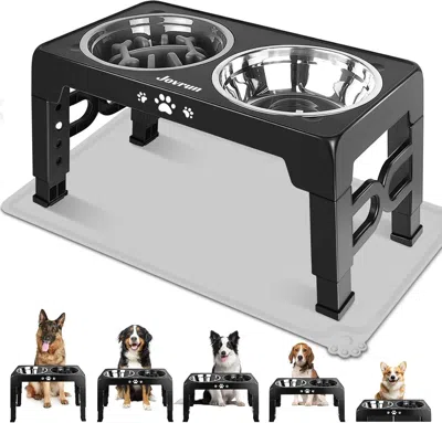 Peepets Elevated Dog Bowls For Medium Dogs And Cats With Mat, Non-slip Cat Bowls With 2 Thick 5.5" Stainless In Black