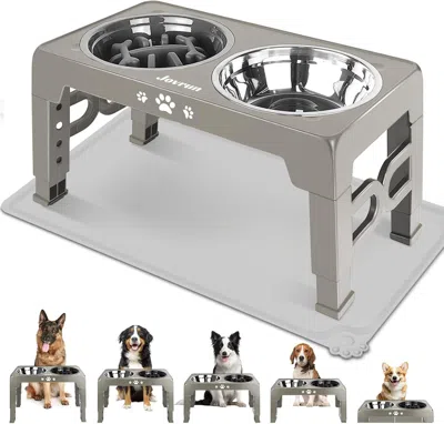 Peepets Elevated Dog Bowls For Medium Dogs And Cats With Mat, Non-slip Cat Bowls With 2 Thick 5.5" Stainless In Silver