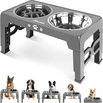 Peepets Elevated Dog Bowls For Medium Dogs And Cats With Mat, Non-slip Cat Bowls With 2 Thick 5.5" Stainless In Gray
