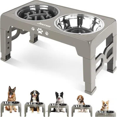Peepets Elevated Dog Bowls For Medium Dogs And Cats With Mat, Non-slip Cat Bowls With 2 Thick 5.5" Stainless In Gray