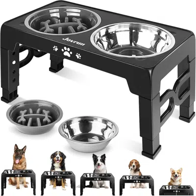 Peepets Elevated Dog Bowls For Medium To Large Dogs And Cats With Mat, Non-slip Cat Bowls With 2 Thick 5.5"  In Black