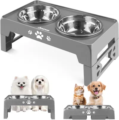 Peepets Elevated Dog Bowls For Small Dogs And Cats With Mat, Non-slip Cat Bowls With 2 Thick 5.5" Stainless  In Green