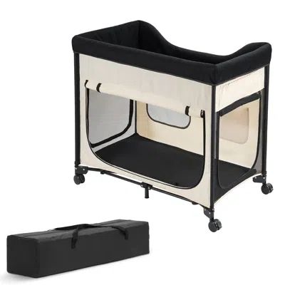 Peepets Elevated Lounge Pet Bed, Foldable Bunk Dog Bed With 600d Oxford Cloth And Dutch Velvet, Portable Rai In Black