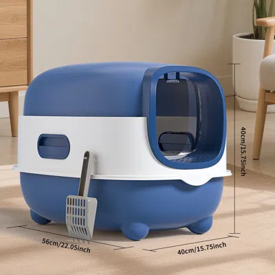 Peepets E-type Large Cat Specific Litter Box, Closed And Detachable Litter Box, Flip Design, Odor Proof, Eas In Blue