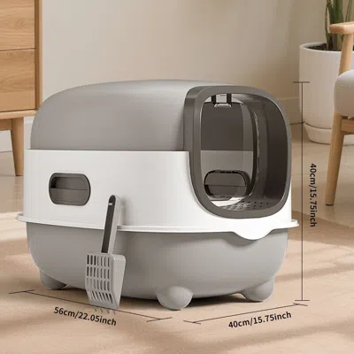 Peepets E-type Large Cat Specific Litter Box, Closed And Detachable Litter Box, Flip Design, Odor Proof, Eas In Gray