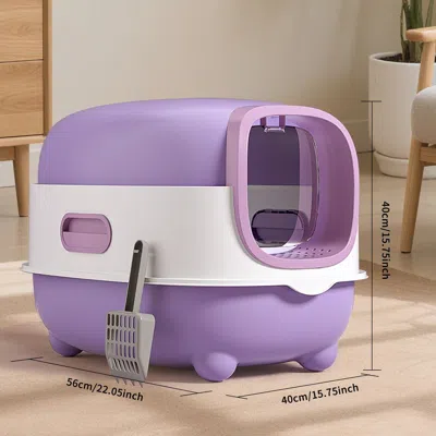 Peepets E-type Large Cat Specific Litter Box, Closed And Detachable Litter Box, Flip Design, Odor Proof, Eas In Purple