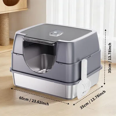 Peepets Galaxy Fully Enclosed Cat Litter Box, Hooded Cat Litter Box, Non Stick And Never Smelly, Durable, Su In Gray