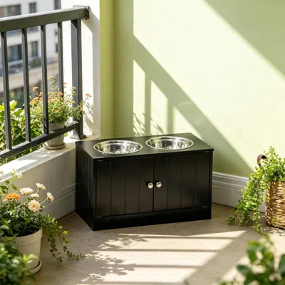 Peepets Large Elevated Dog Bowls With Storage Cabinet Containing Large 44l Capacity, Raised Dog Bowl Stand P In Black