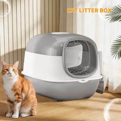 Peepets Pet Litter Box Fully Enclosed Spillproof Deodorant Cat Toilet Two-way Shovel Large Capacity Cat Toil In Pattern