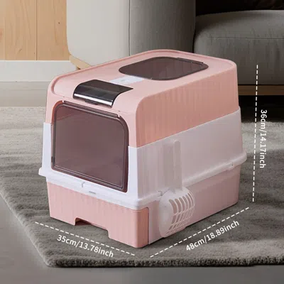 Peepets Pet Litter Box Fully Enclosed Spillproof Deodorant Cat Toilet Two-way Shovel Large Capacity Cat Toil In Pink