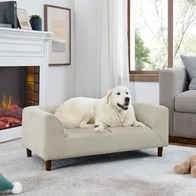 Peepets Pet Sofa With Backrest And Armrests, Modern Rectangular Pet Sofa Suitable For Medium And Large Dogs, In White