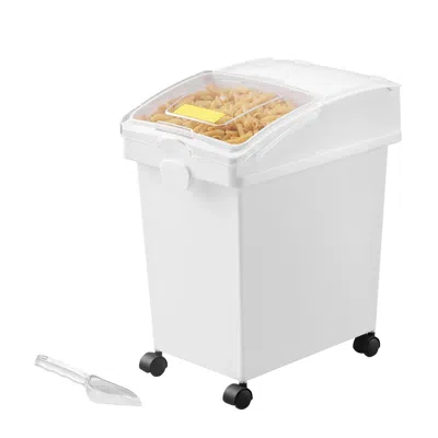 Peepets Rice Storage Container, 6.6gallon/25l X3 Capacity Large Dog Food Dispenser Bin, Kitchen Ingredient G In White