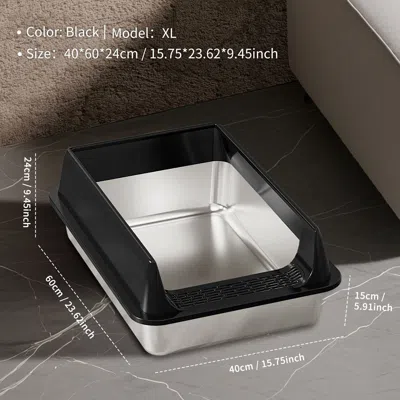 Peepets Stainless Steel Litter Box, Semi Enclosed High Side Cat Litter Box, Top Entry Litter Boxs For Senior In Blue