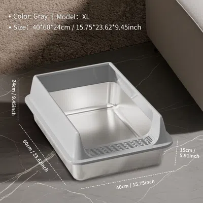 Peepets Stainless Steel Litter Box, Semi Enclosed High Side Cat Litter Box, Top Entry Litter Boxs For Senior In Red