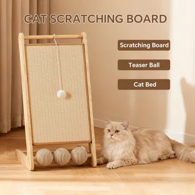 Peepets Vertical Slanting 15° Against The Wall Cat Tree Wood Removable And Washable Sisal Scratch Pad Movabl In Neutral