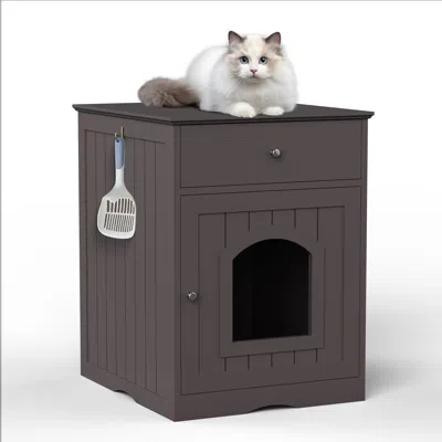 Peepets Wooden Pet House Cat Litter Box Enclosure With Drawer, Side Table, Indoor Pet Crate, Cat Home Nights In Gold