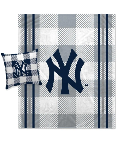 Pegasus Home Fashions New York Yankees Gray Plaid Stripes Blanket And Pillow Combo Set