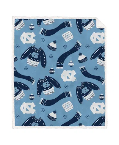 Pegasus Home Fashions Pegasus North Carolina Tar Heels 60" X 70" Ugly Sweater Flannel Fleece Sherpa Blanket In Blue