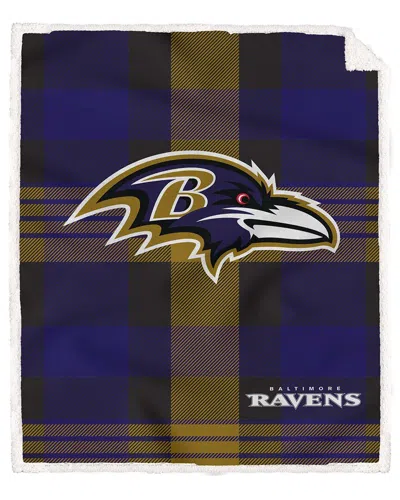 Pegasus Sports Baltimore Ravens Nfl Team Classic Plaid Sherpa Blanket In Purple