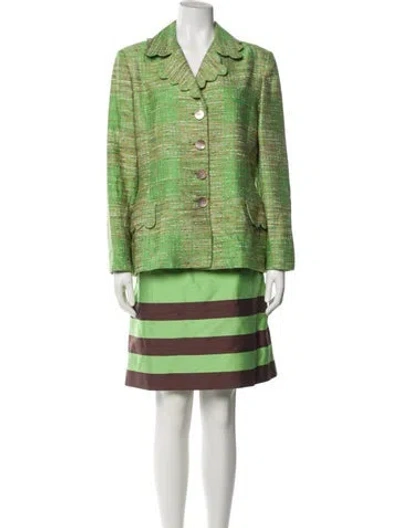 Pre-owned Peggy Jennings Striped Scalloped Accent Skirt Set In Green