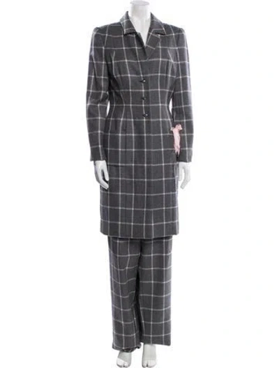 Pre-owned Peggy Jennings Vintage Plaid Print Pantsuit In Gray