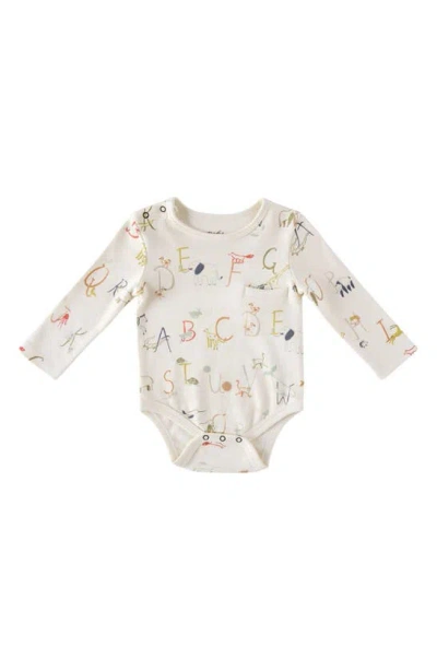 Pehr Babies' Alphabet Print Long Sleeve Organic Cotton Bodysuit In Beige