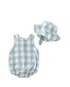 Pehr Boys' Checkmate Bubble Romper & Hat Set - Baby In Blue