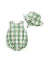 Pehr Boys' Checkmate Bubble Romper & Hat Set - Baby In Green