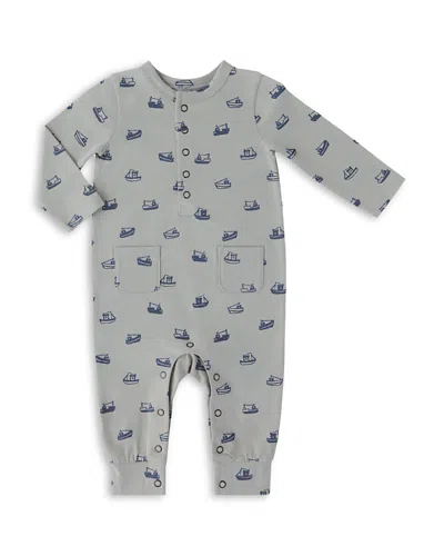 Pehr Boys' Essentials Henley Patch Pocket Romper - Baby In Blue