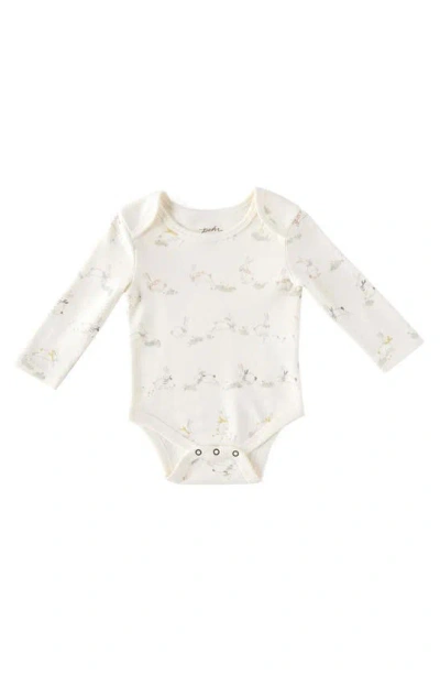 Pehr Babies' Bunny Print Long Sleeve Organic Cotton Bodysuit In Burgundy