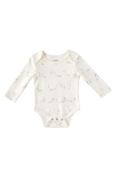 Pehr Bunny Print Long Sleeve Organic Cotton Bodysuit In Blue