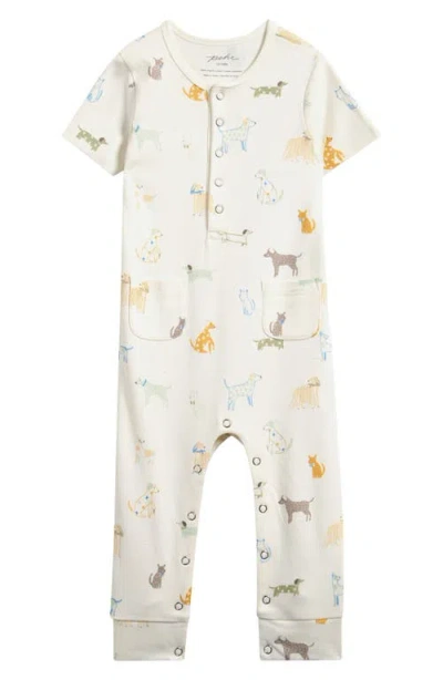 Pehr Babies'  Critter Print Organic Cotton Henley Romper In Multi