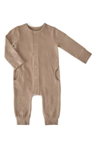 Pehr Babies'  Essentials Long Sleeve Organic Cotton Romper In Brown