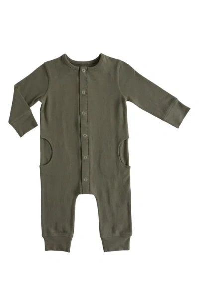 Pehr Babies'  Essentials Long Sleeve Organic Cotton Romper In Olive