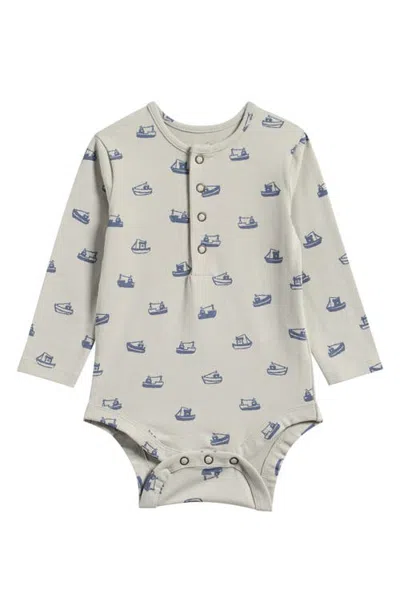 Pehr Kids'  Essentials Long Sleeve Stretch Organic Cotton Bodysuit In Gray