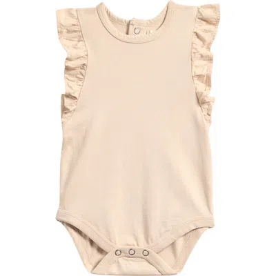 Pehr Babies'  Garment Dyed Flutter Sleeve Organic Cotton Bodysuit In Brown