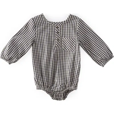 Pehr Babies'  Gingham Check Long Sleeve Organic Cotton Bodysuit In Blue