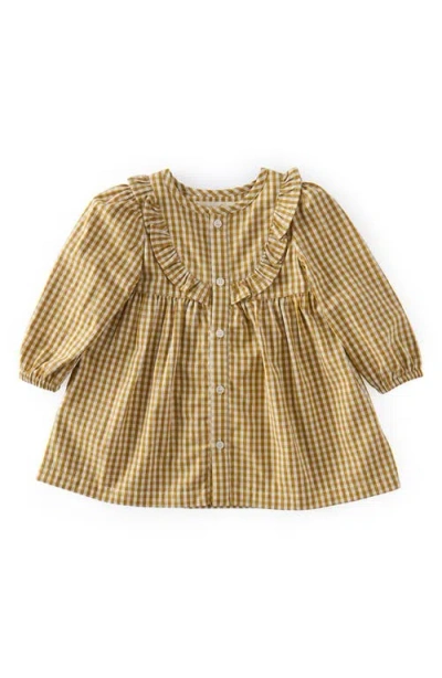 Pehr Babies'  Gingham Ruffle Organic Cotton Dress In Dijon