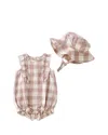 Pehr Girls' Checkmate Bubble Romper & Hat Set - Baby In Nude