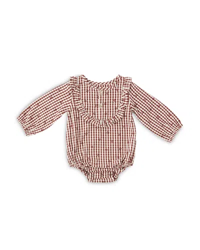 Pehr Girls' Cotton Gingham Ruffled Bodysuit - Baby In Pink