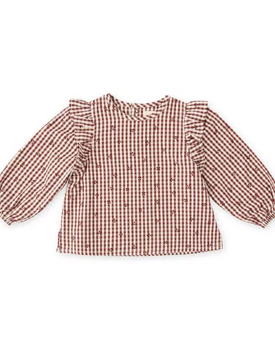 Pehr Girls' Printed Gingham Ruffled Cotton Top - Baby In Pink