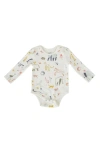 Pehr Lap Shoulder Print Long Sleeve Organic Cotton Bodysuit In Neutral