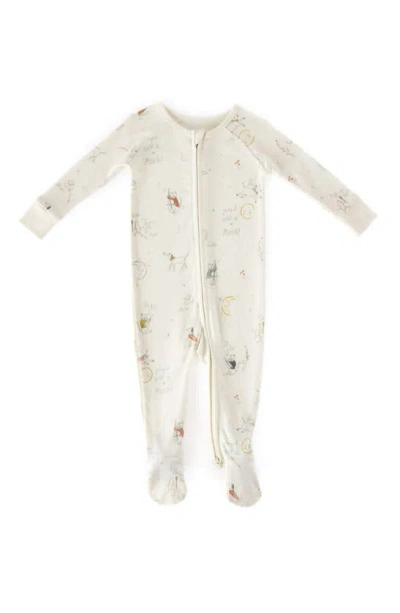 Pehr Babies' Nursery Rhyme Print Ribbed Fitted Organic Cotton One-piece Pajamas In Over The Moon