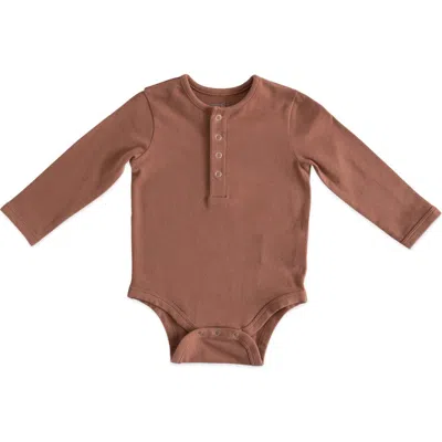 Pehr Babies'  Organic Cotton Henley Bodysuit In Soft Clay