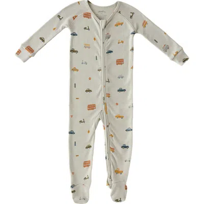 Pehr Babies'  Print Rib Organic Cotton Footie In Gray