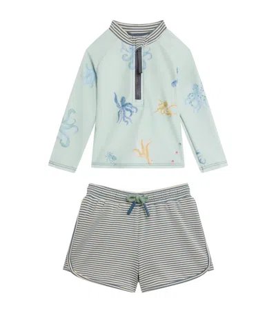 Pehr Kids' Rash Guard Top And Shorts Swim Set In Gray