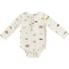 Pehr Rush Hour Organic Cotton Henley Bodysuit In White
